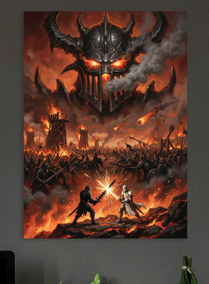 Epic Fantasy Battle Scene — metal poster wall art by Lineer